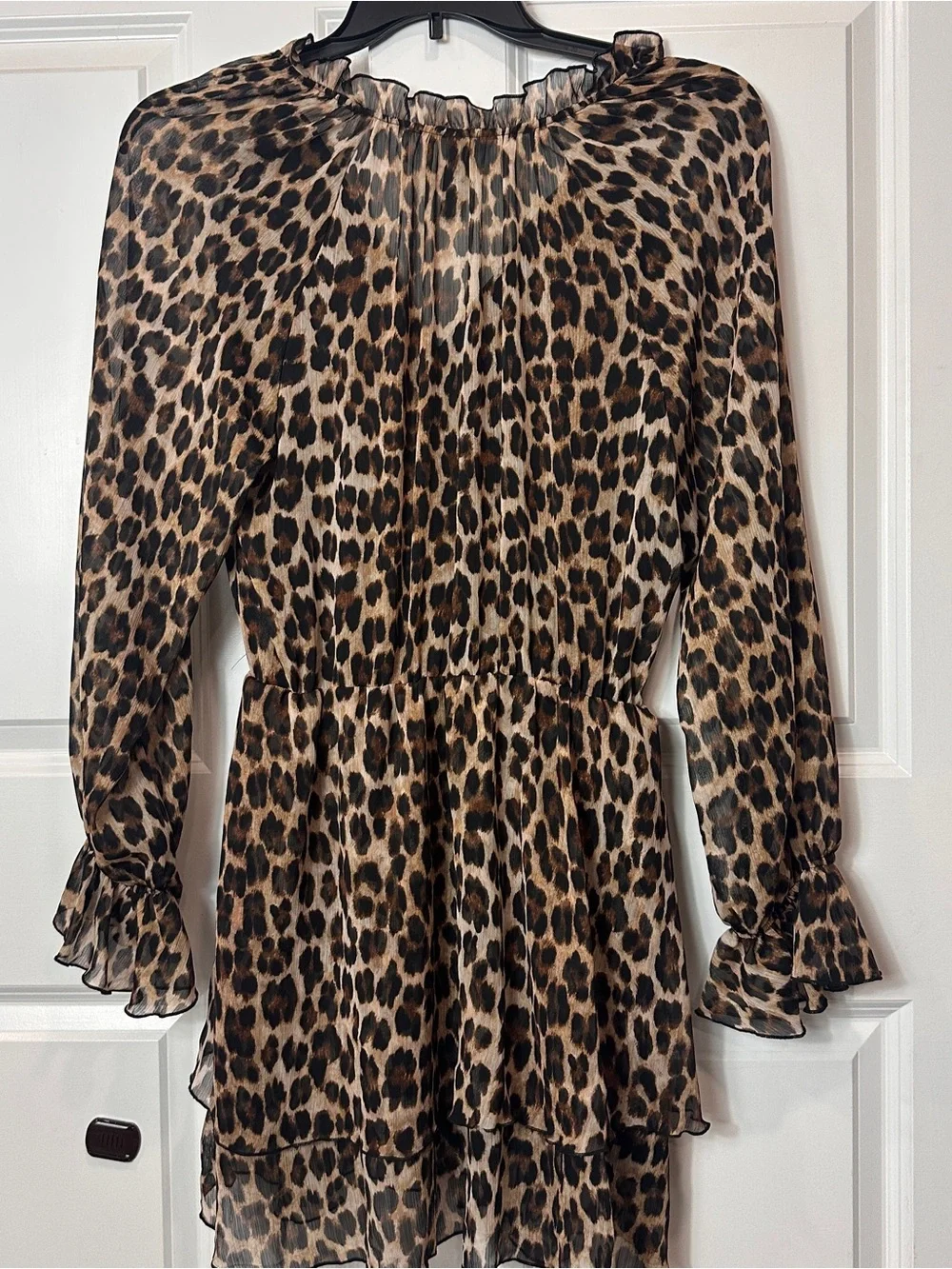 MNG Leopard Print Ruffled Long Sleeve Dress - Brown/Tan/Black - Picture 8 of 12